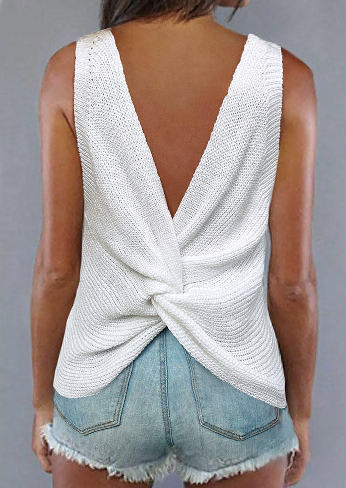 

Tank Tops Twist Open Back Knitted Tank Top in White. Size: L,M,,XL