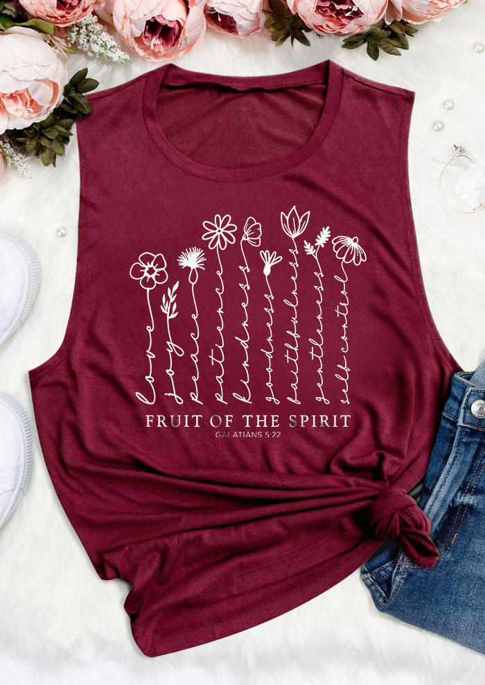 

Tank Tops Fruit Of The Spirit Floral O-Neck Tank Top - Burgundy in Red. Size