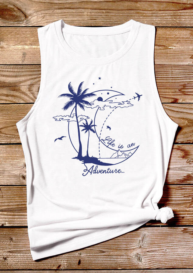 Life Is An Adventure Coconut Tree Tank - White