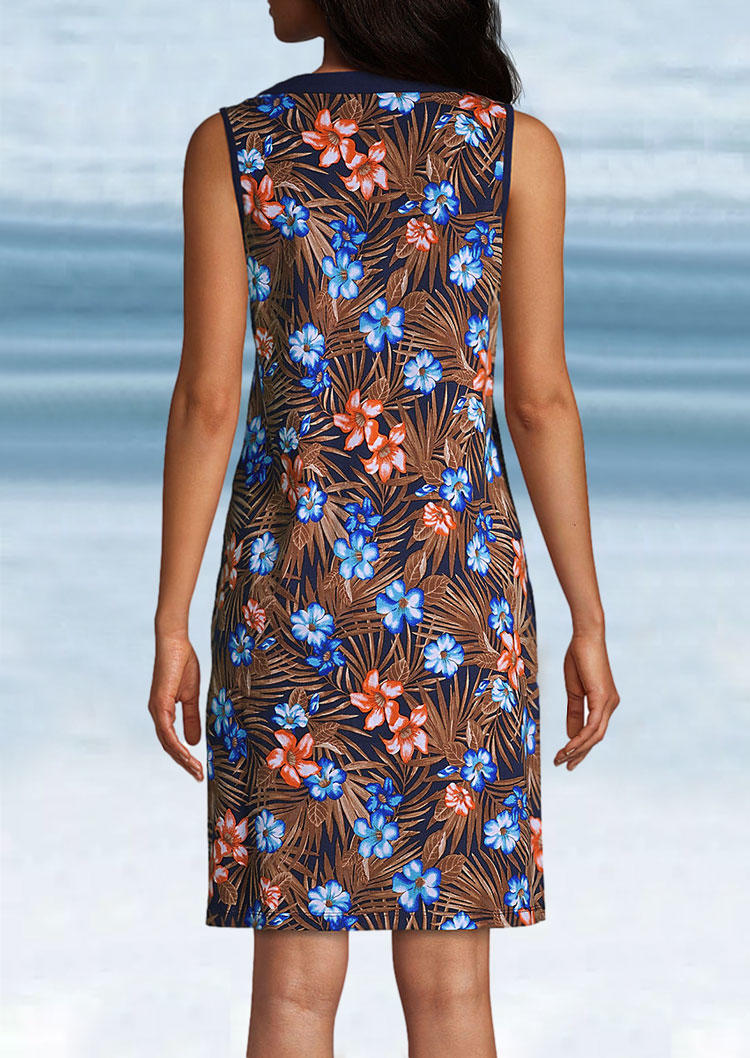 

Mini Dresses Palm Leaf Floral Notched Neck Mini Dress in Multicolor. Size: L,M,,XL