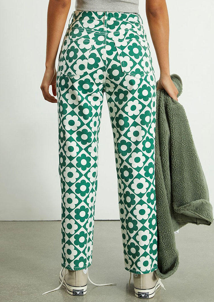 

Pants Daisy Button Zipper Casual Pants in Multicolor. Size: L,M,,XL