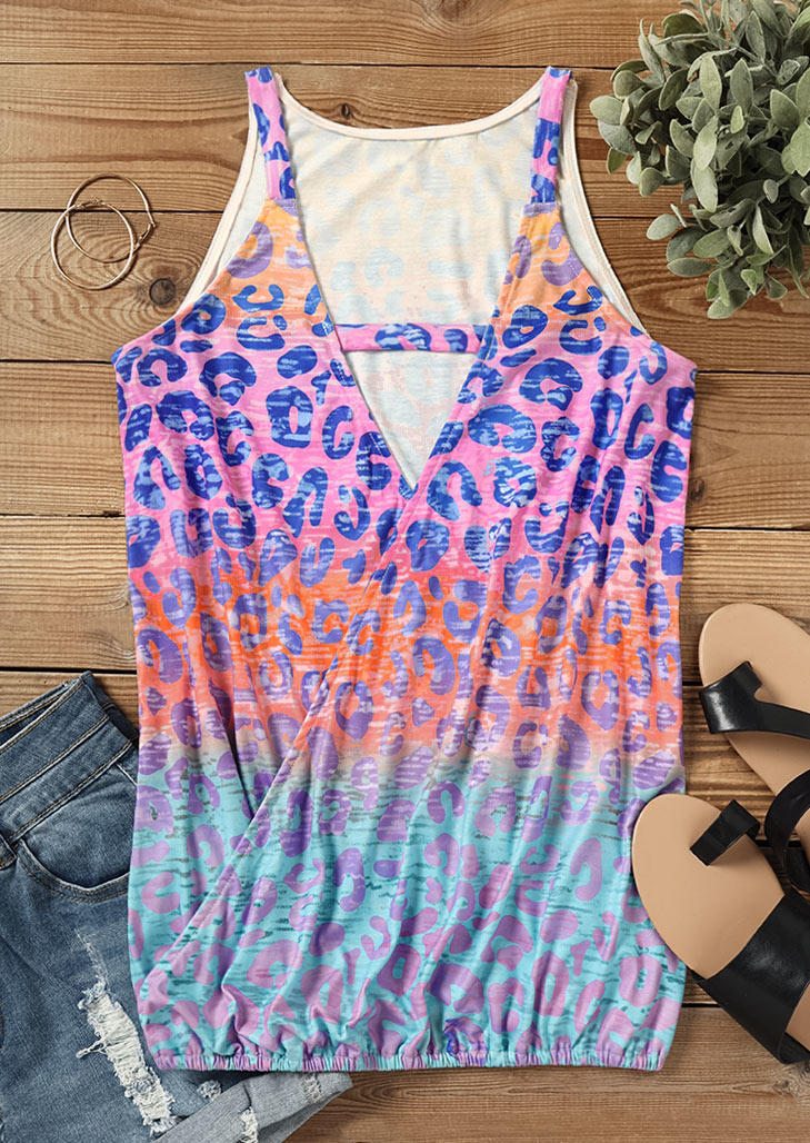 

Tank Tops Leopard Hollow Out Wrap Camisole in Multicolor. Size: M,,XL