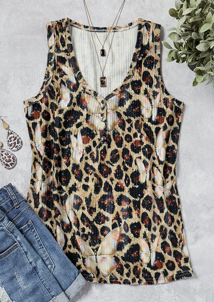 

Tank Tops Leopard Butterfly Snap Button Tank Top in Multicolor. Size: M,,XL