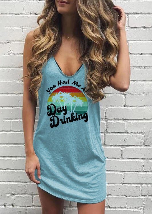 You Had Me At Day Drinking Coconut Tree Mini Dress - Blue