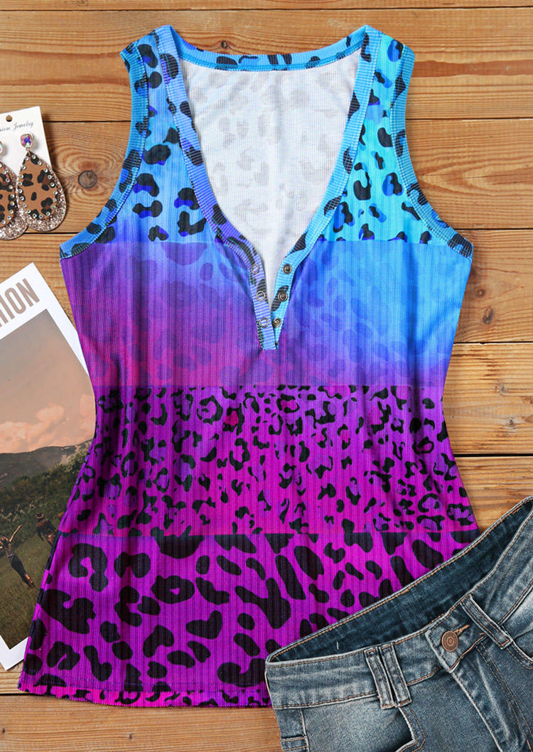 

Tank Tops Leopard Gradient Snap Button Tank Top in Multicolor. Size