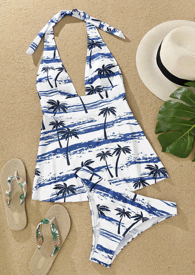 

Tankinis Coconut Tree Tie Dye Halter Tankini Set in White. Size: L,M