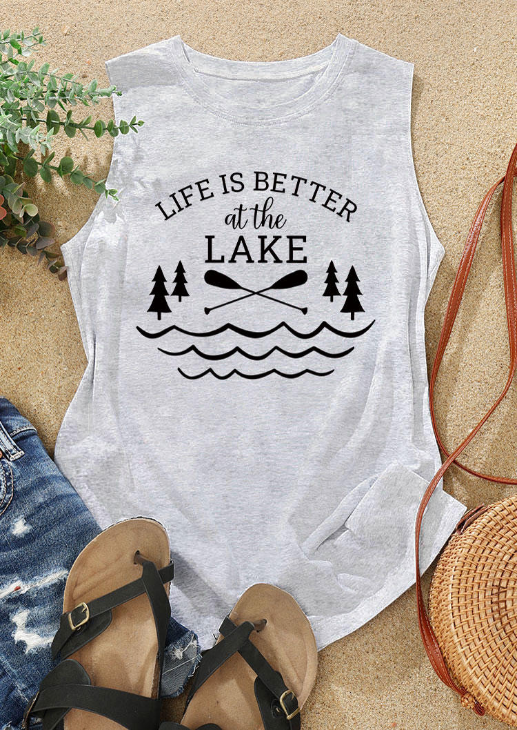 Life Is Better At The Lake O-Neck Tank - Light Grey