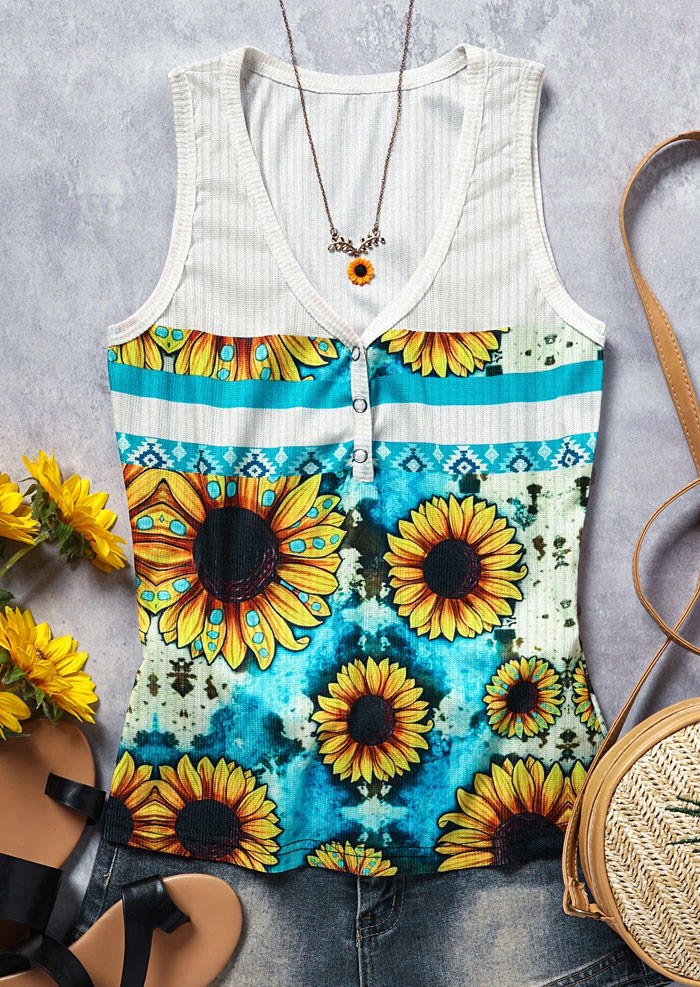 

Tank Tops Sunflower Aztec Geometric Snap Button Casual Tank Top in Multicolor. Size: L,M