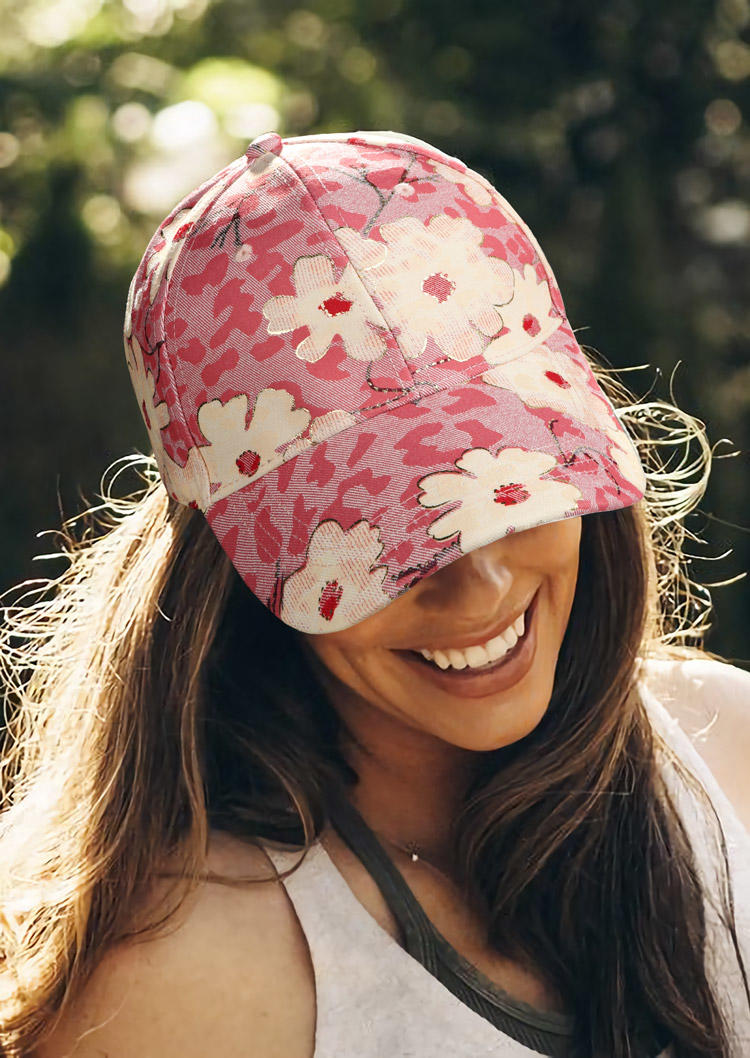 

Hats Floral Leopard Hollow Out Baseball Cap in Pink. Size