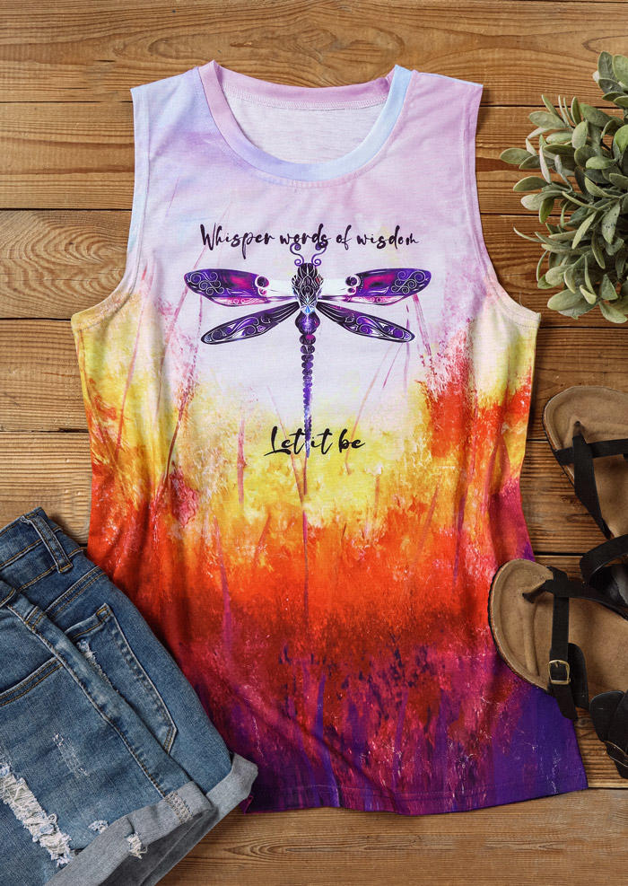 

Tank Tops Whisper Words Of Wisdom Let It Be Dragonfly Oil Painting Tank Top in Multicolor. Size