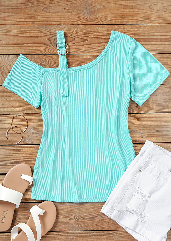

Blouses Metal Circle One Sided Cold Shoulder Blouse - Sky Blue in Blue. Size: L,,XL