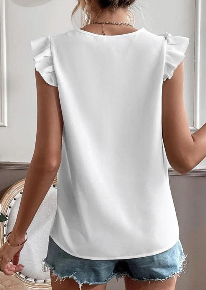 Lace Splicing Ruffled Cap Sleeve Blouse - White
