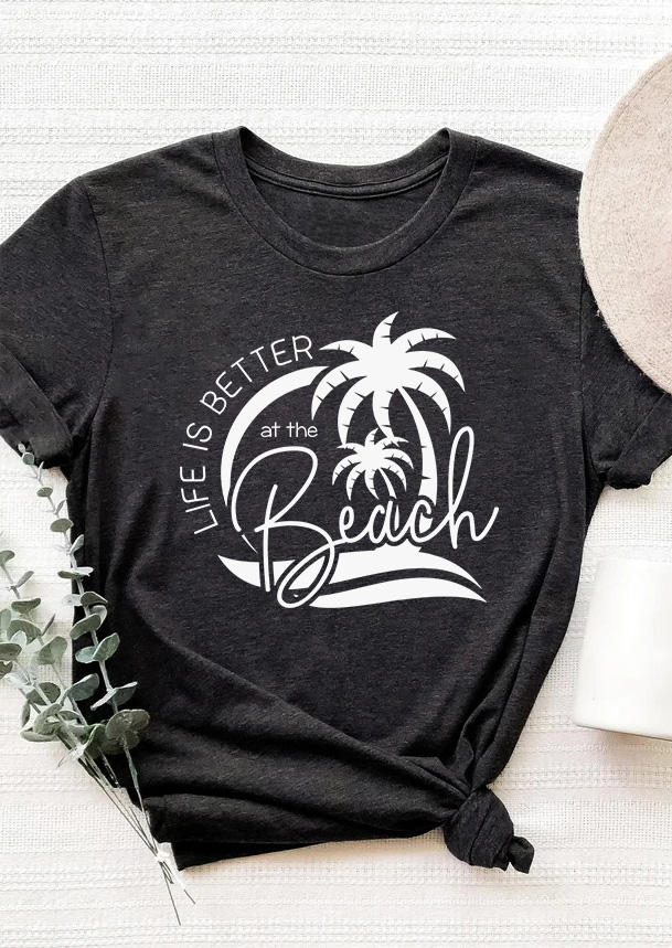 

T-shirts Tees Life Is Better At The Beach Coconut Tree T-Shirt Tee - Dark Grey in Gray. Size