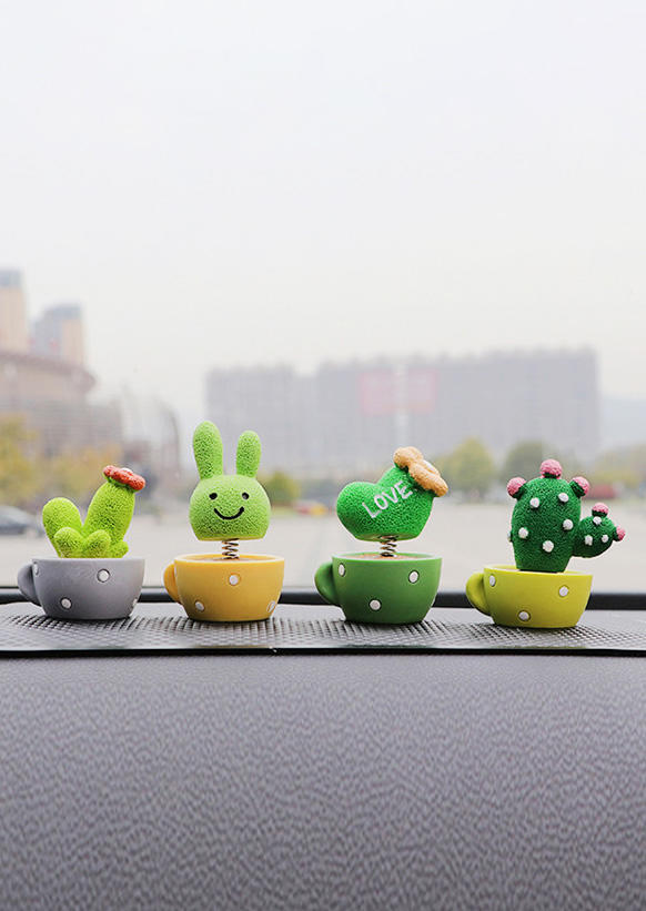 

Cool Gadgets 4Pcs Cute Green Plant Cactus Small Potted Car Dashboard Ornament in Multicolor. Size