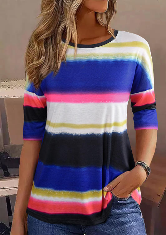 

Blouses Colorful Striped Half Sleeve Blouse in Multicolor. Size: L,M,,XL