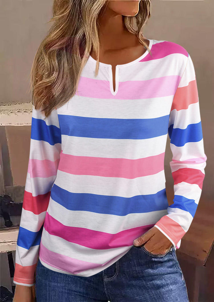 

Blouses Striped Color Block Long Sleeve Blouse in Multicolor. Size: L,M,,XL