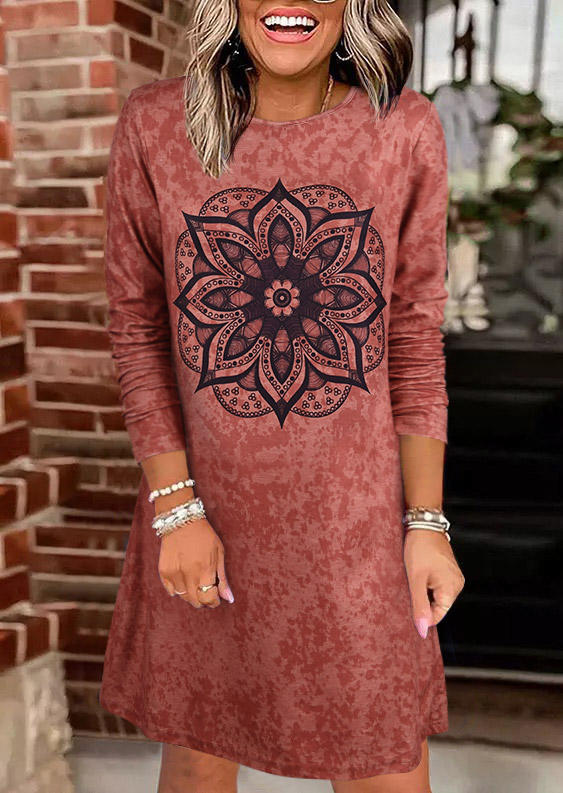 

Mini Dresses Floral Long Sleeve Mini Dress - Brick Red in Red. Size: L,M,,XL