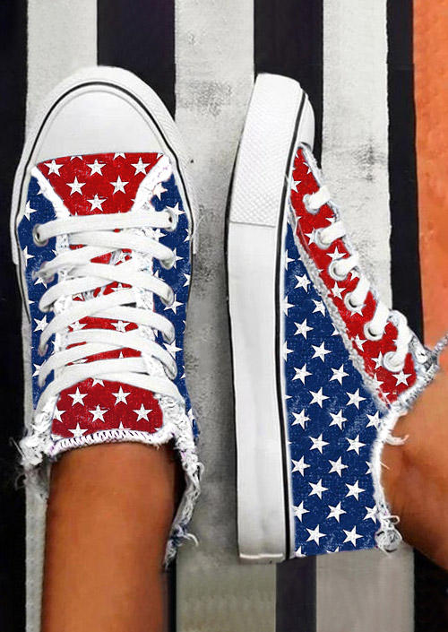 

Sneakers American Flag Lace Up Flat Sneakers in Multicolor. Size
