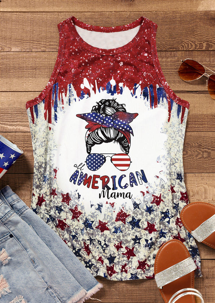 

Tank Tops All American Mama Flag Glitter Casual Tank Top in Multicolor. Size