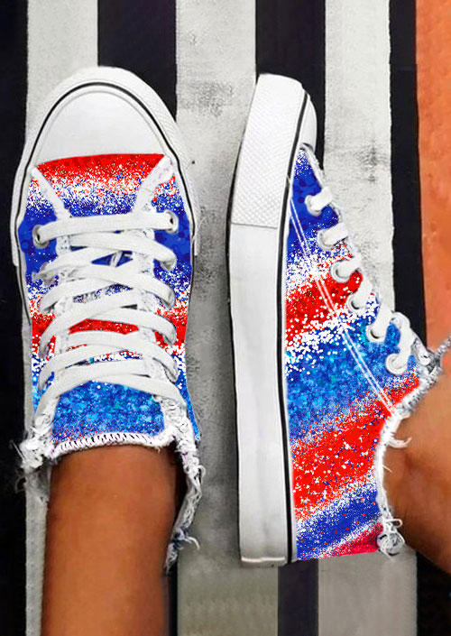 

Sneakers American Flag Color Block Glitter Flat Sneakers in Multicolor. Size: ,38,39,40,41