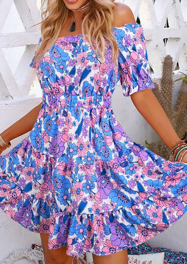Floral Ruffled Off Shoulder Mini Dress