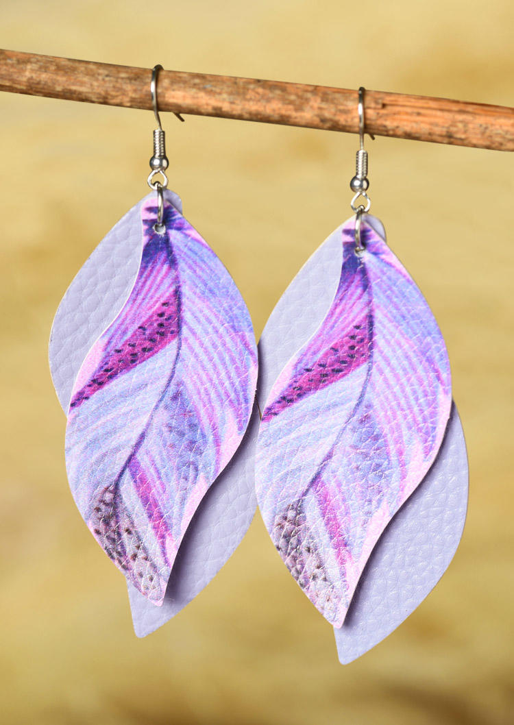 

Earrings Feather PU Leather Double Sided Earrings in Purple. Size