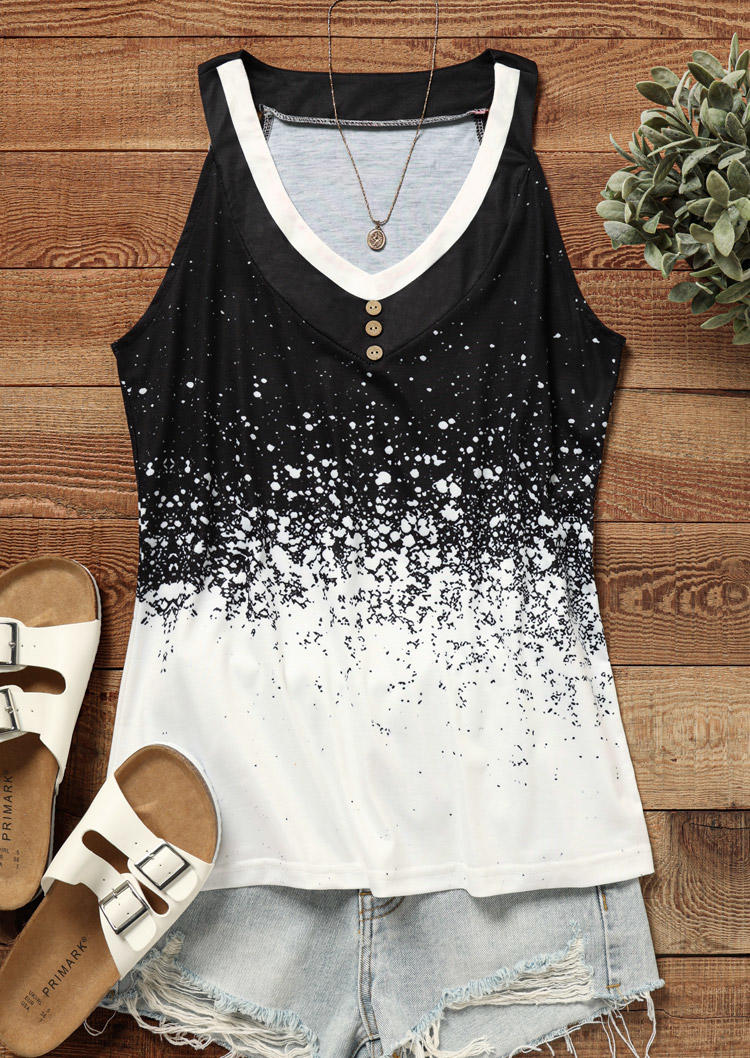 

Tank Tops Gradient Button Casual Tank Top in Multicolor. Size