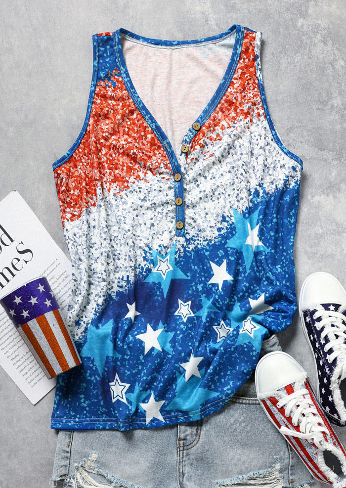 

Tank Tops American Flag Glitter Button Tank Top in Multicolor. Size: L,M