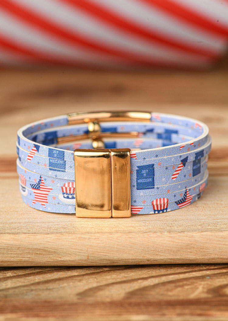 

Bracelet American Flag Multi-Layered Magnet Buckle Bracelet in Blue,Red. Size