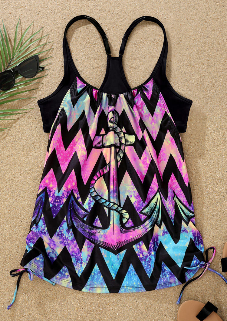 

Swimwear Tops Colorful Zigzag Anchor Hollow Out Drawstring Tankini Top in Multicolor. Size: L,M,,XL