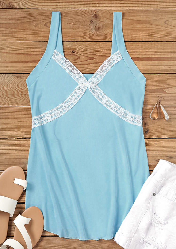 

Tank Tops Lace Splicing V-Neck Camisole - Sky Blue in Blue. Size
