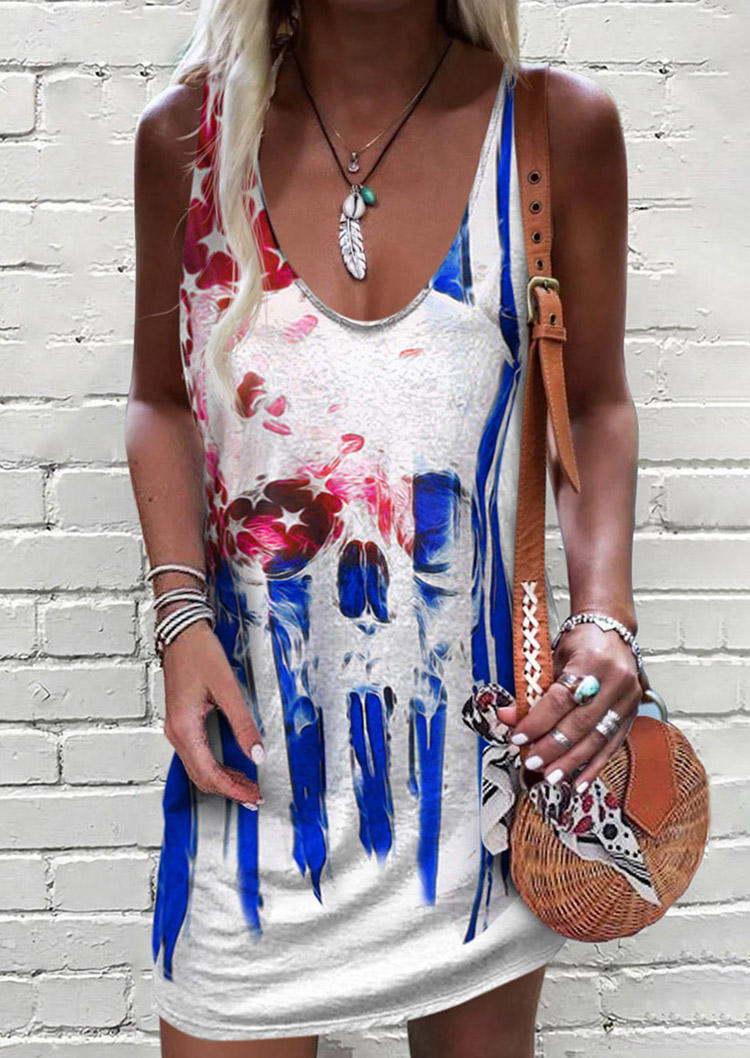 American Flag Skull Sleeveless Mini Dress