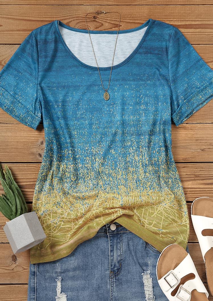 

Blouses Gradient O-Neck Casual Blouse in Multicolor. Size