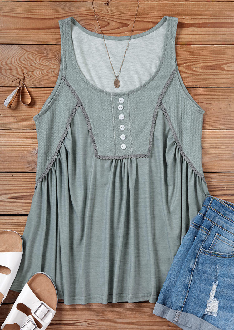 

Tank Tops Waffle Button Ruffled Tank Top - Army Green in Green. Size: L,M,,XL