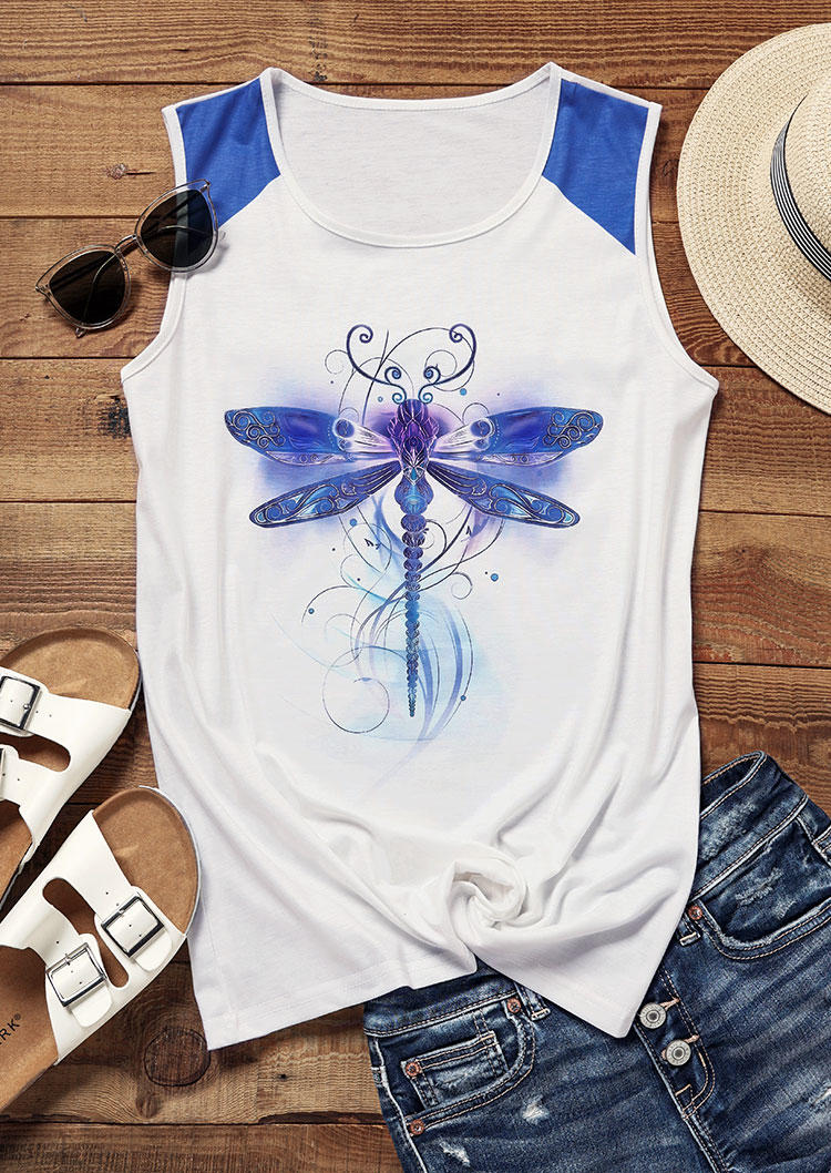 

Tank Tops Dragonfly O-Neck Casual Tank Top in White. Size: L