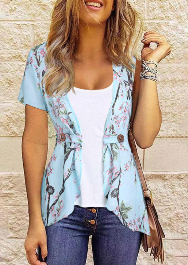 

Blouses Floral Button Fake Two-Piece Blouse - Light Blue in Blue. Size