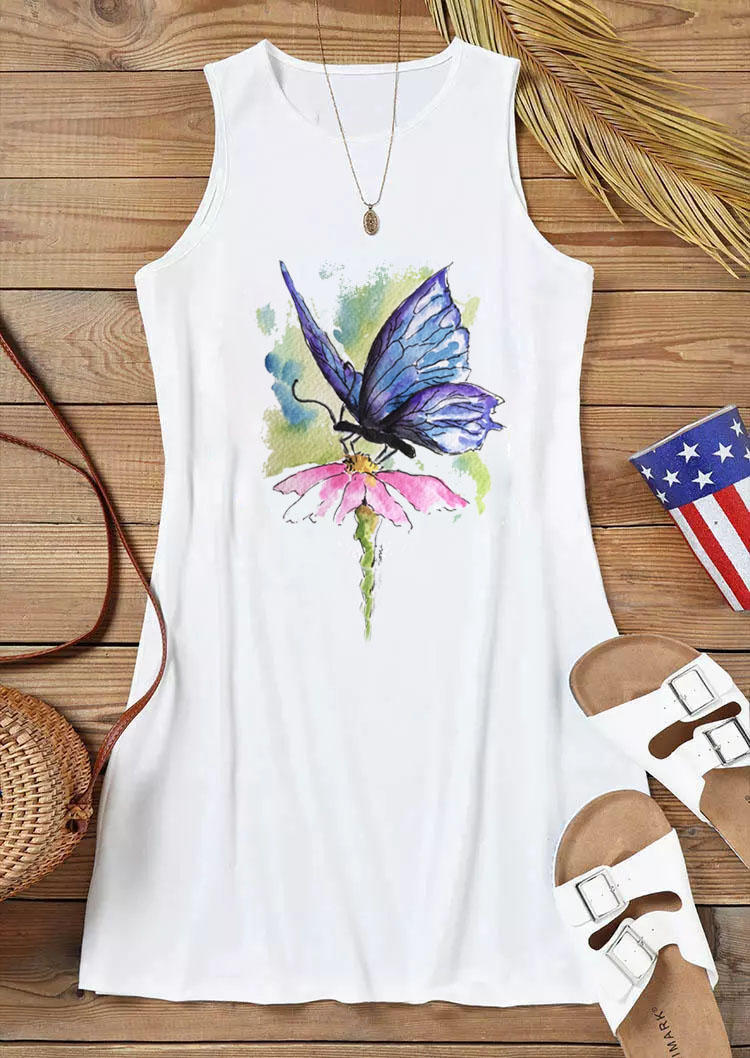 

Mini Dresses Splash Ink Butterfly Floral Sleeveless Mini Dress in White. Size: L,M,,XL