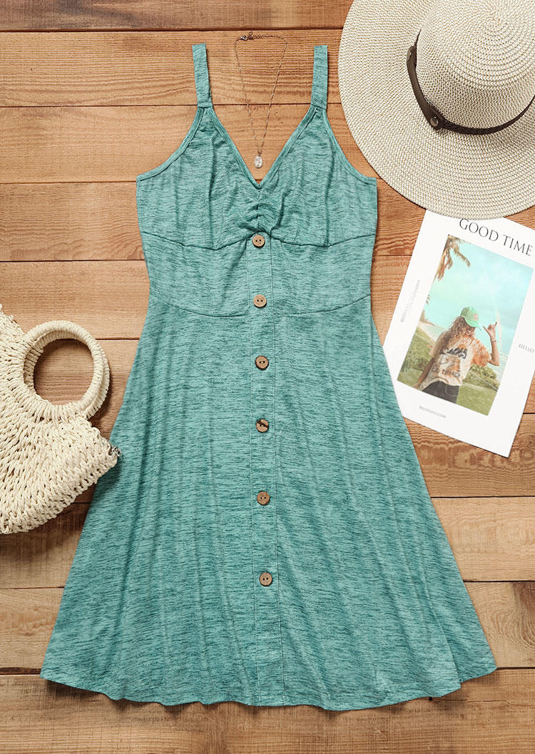 

Mini Dresses Button Spaghetti Strap Mini Dress in Green. Size