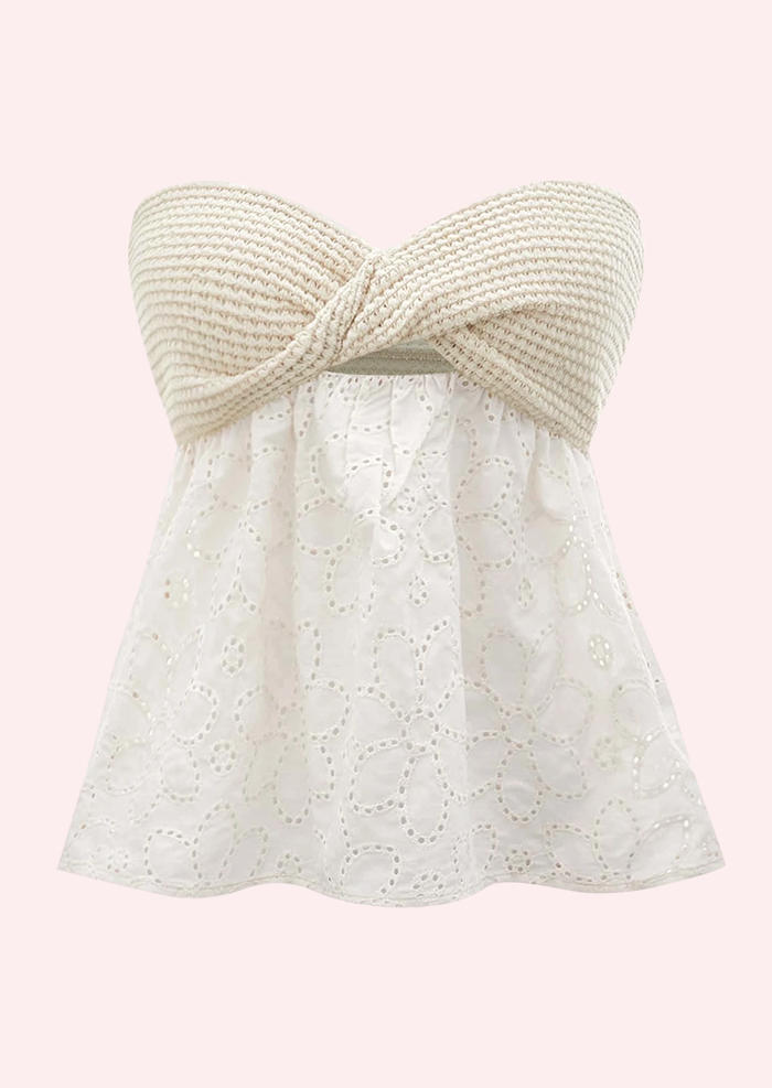 

Tank Tops Twist Front Hollow Out Strapless Bandeau Tank Top in White. Size: L,M,,XL