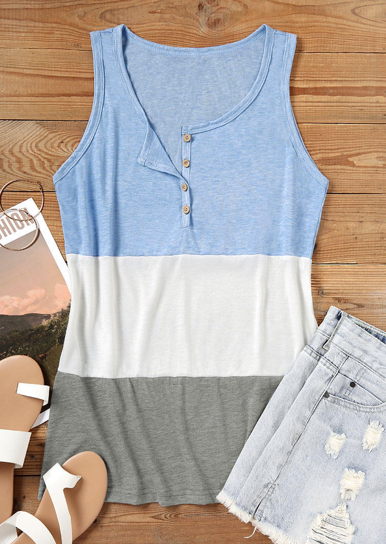 

Tank Tops Color Block Button Casual Tank Top in Multicolor. Size