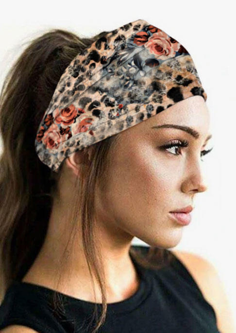 

Floral Leopard Elastic Sports Wide Headband in Multicolor. Size