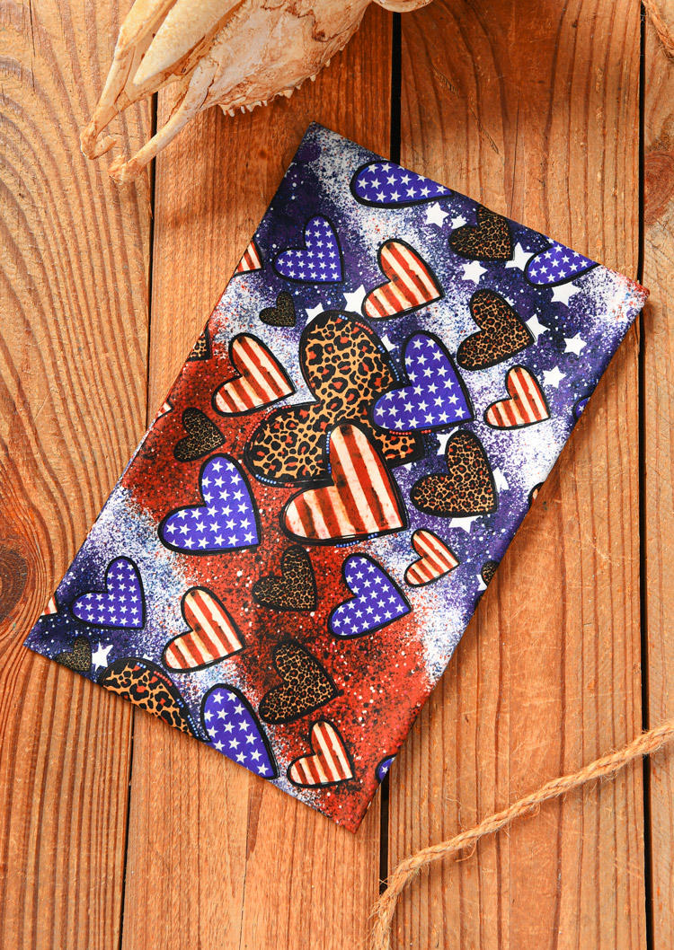 

American Flag Leopard Heart Yoga Sport Wide Headband in Multicolor. Size