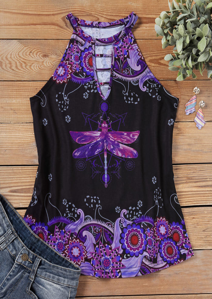 

Tank Tops Paisley Dragonfly Hollow Out Tank Top in Black. Size: L