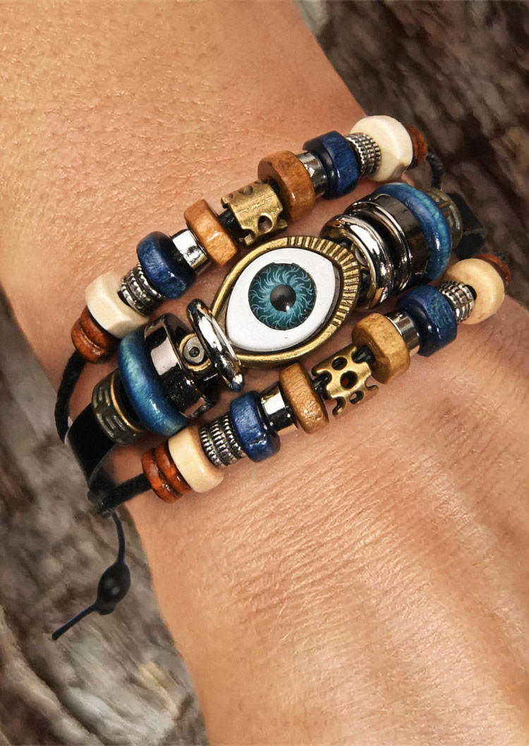 

Bracelet Eye Beading Multi-Layered Adjustable Bracelet in Black. Size