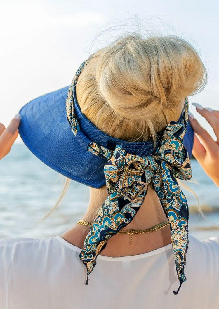 

Hats Ethnic Bowknot Hollow Out Sun Visor Hat in Blue. Size