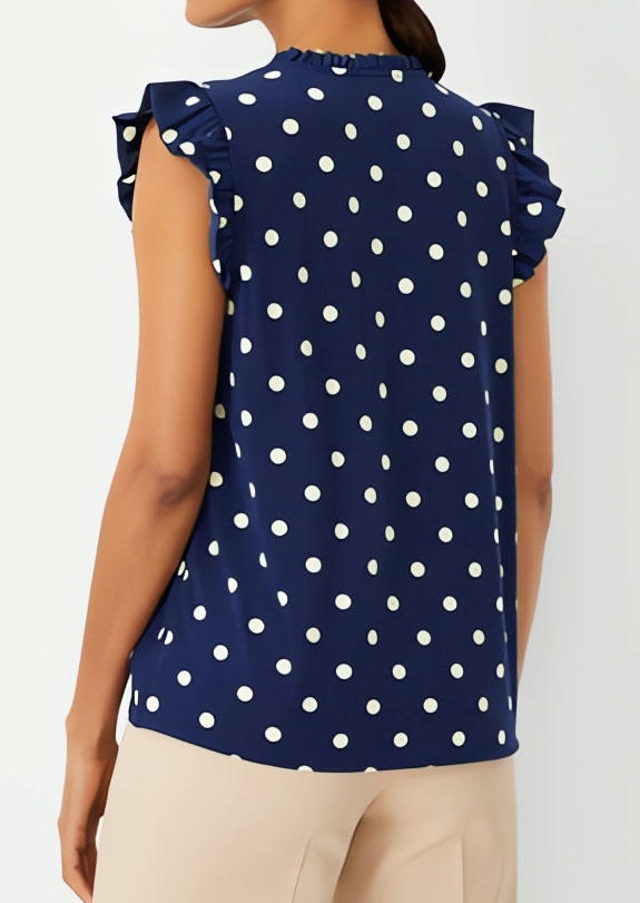 

Blouses Polka Dot Button Ruffled Cap Sleeve Blouse in Blue. Size: L,M,,XL