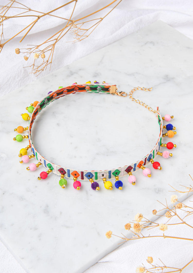 

Necklaces Bohemian Colorful Beading Choker Necklace in White. Size