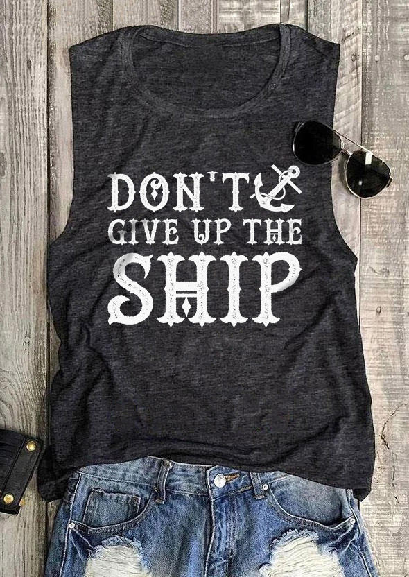 

Tank Tops Don't Give Up The Ship Anchor Tank Top - Dark Grey in Gray. Size: L,M