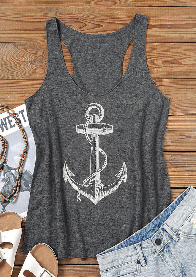 Anchor Racerback Casual Tank without Bra - Dark Grey