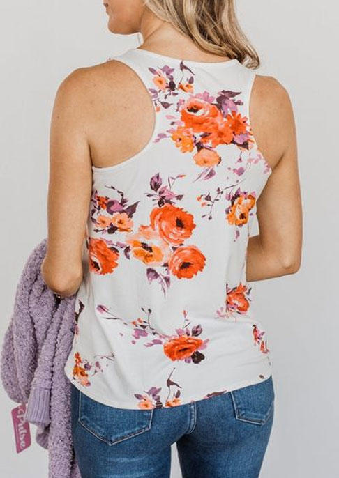 

Tank Tops Floral Criss-Cross Hollow Out Racerback Tank Top in Multicolor. Size: L,M,,XL